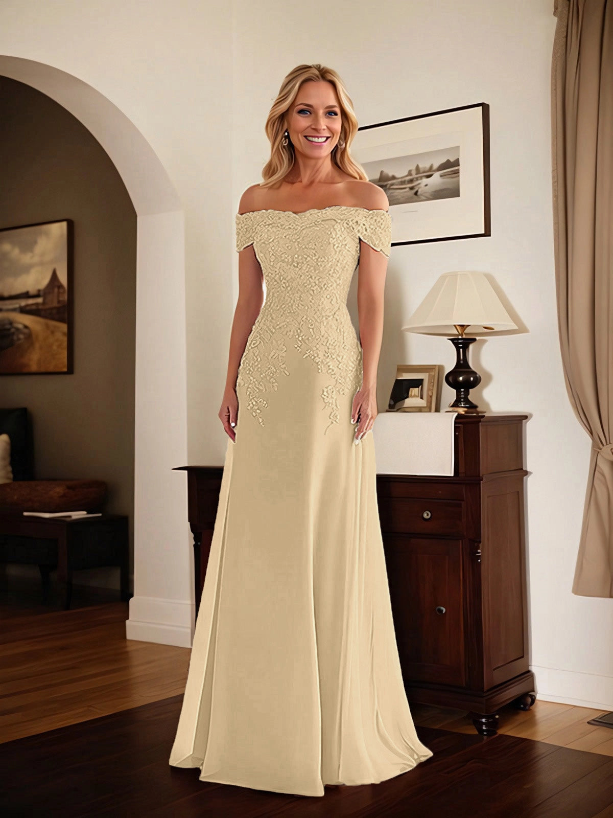 Dusty Gray Off The Shoulder Lace Applique Mermaid Long Mother Of The Bride Dress