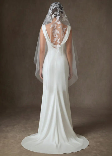 Romantic Sheer Tulle Botanical Lace Fingertip Length Bridal Wedding Veil