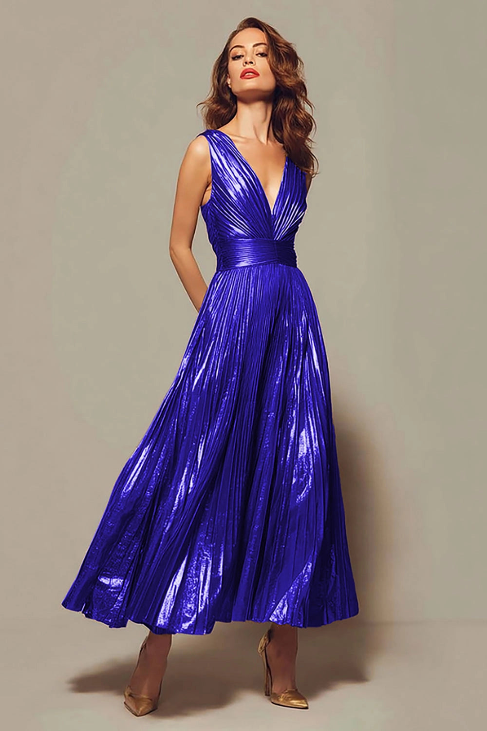 Elegant A‑Line V‑Neck Sleeveless V‑Back Floor‑Length Bridesmaid Prom Dress