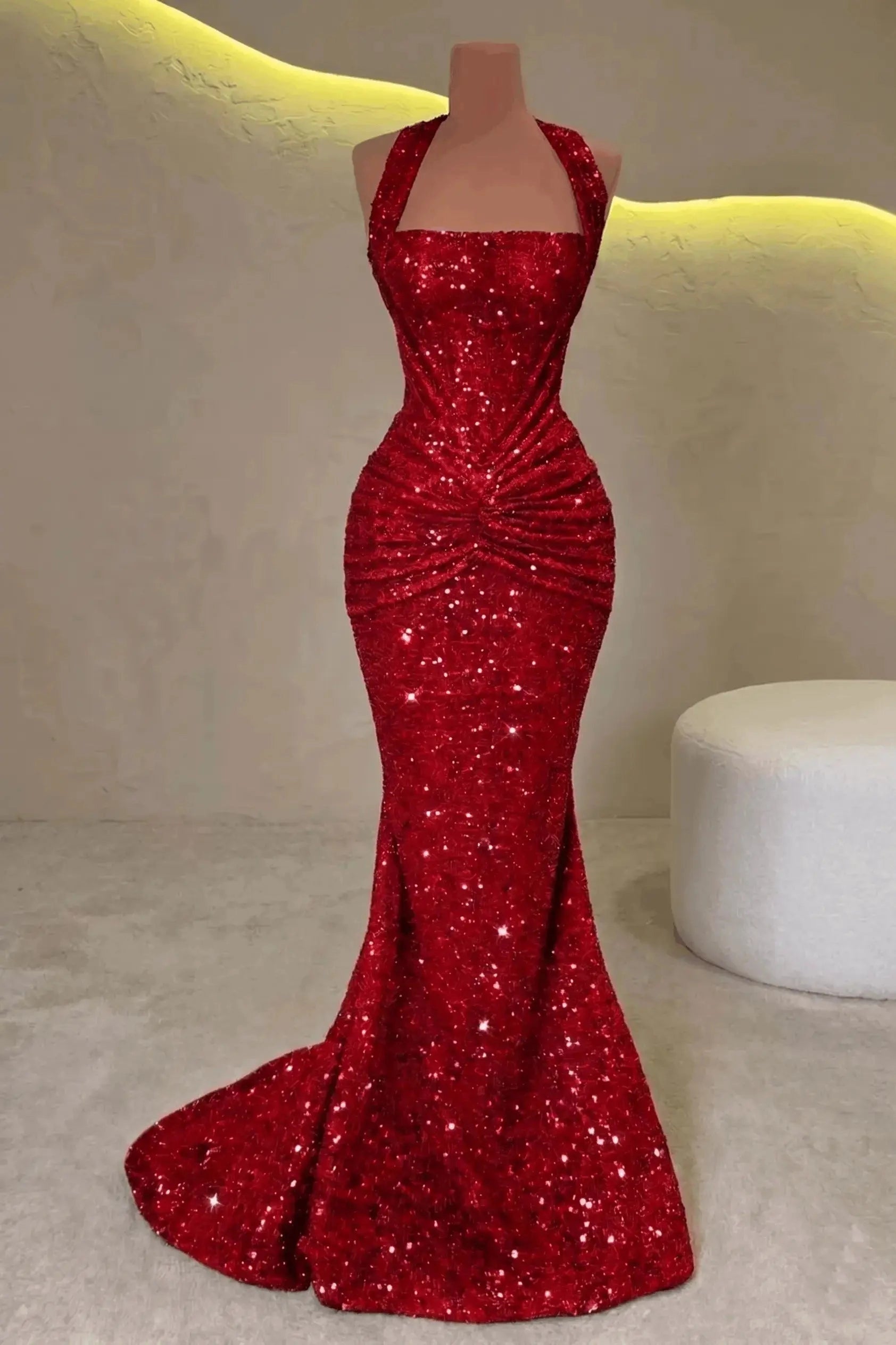 Glamorous Mermaid Halter Sleeveless Lace‑Up Back Long Prom Dress