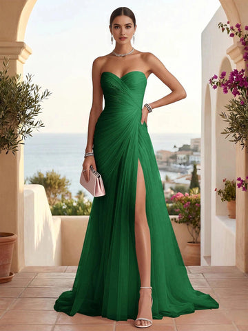 Graceful A Line Sweetheart Sleeveless Strapless Back Floor Length Prom Dress