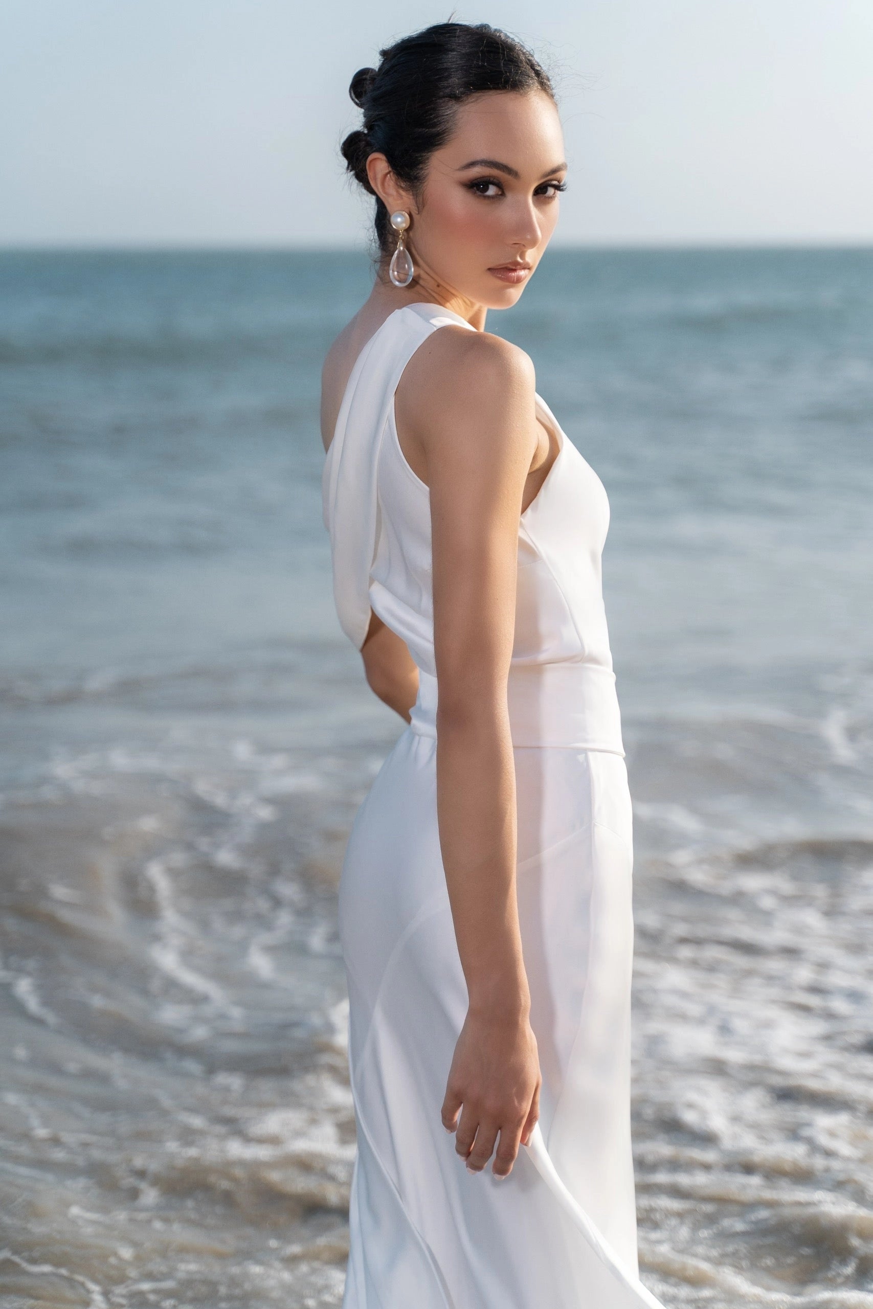 Chic Sheath One‑Shoulder Asymmetrical Open Back Floor‑Length Wedding Dress