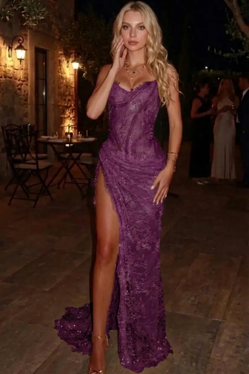 Elegant Mermaid Strapless Sweetheart Lace‑Up Back Long Prom Dress