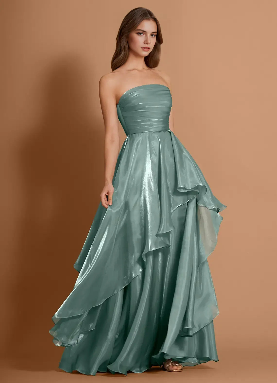 Ethereal A-line Sweetheart Strapless Tulle Maxi Prom Dress High-slit Evening Gown