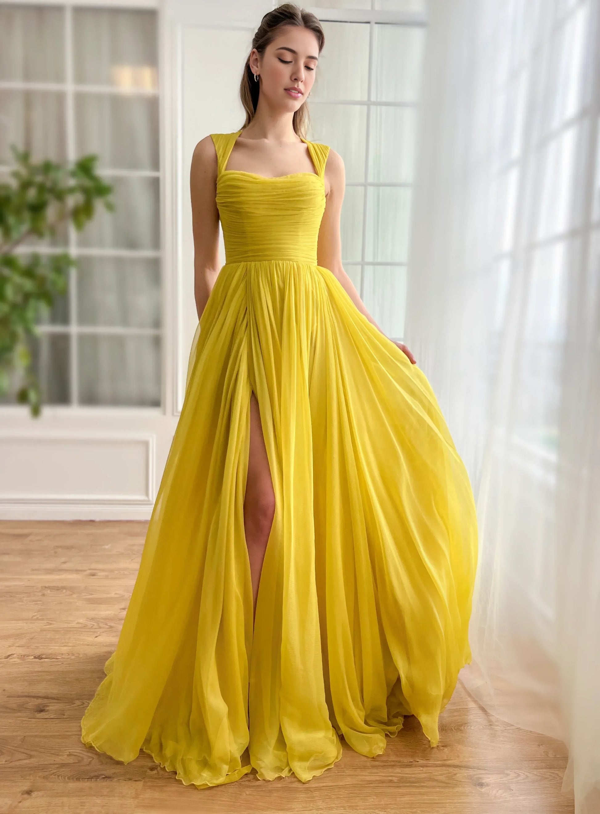 Radiant A-Line Sleeveless Crystal Embellishments Chiffon Draped Bodice Evening Gown with Cape