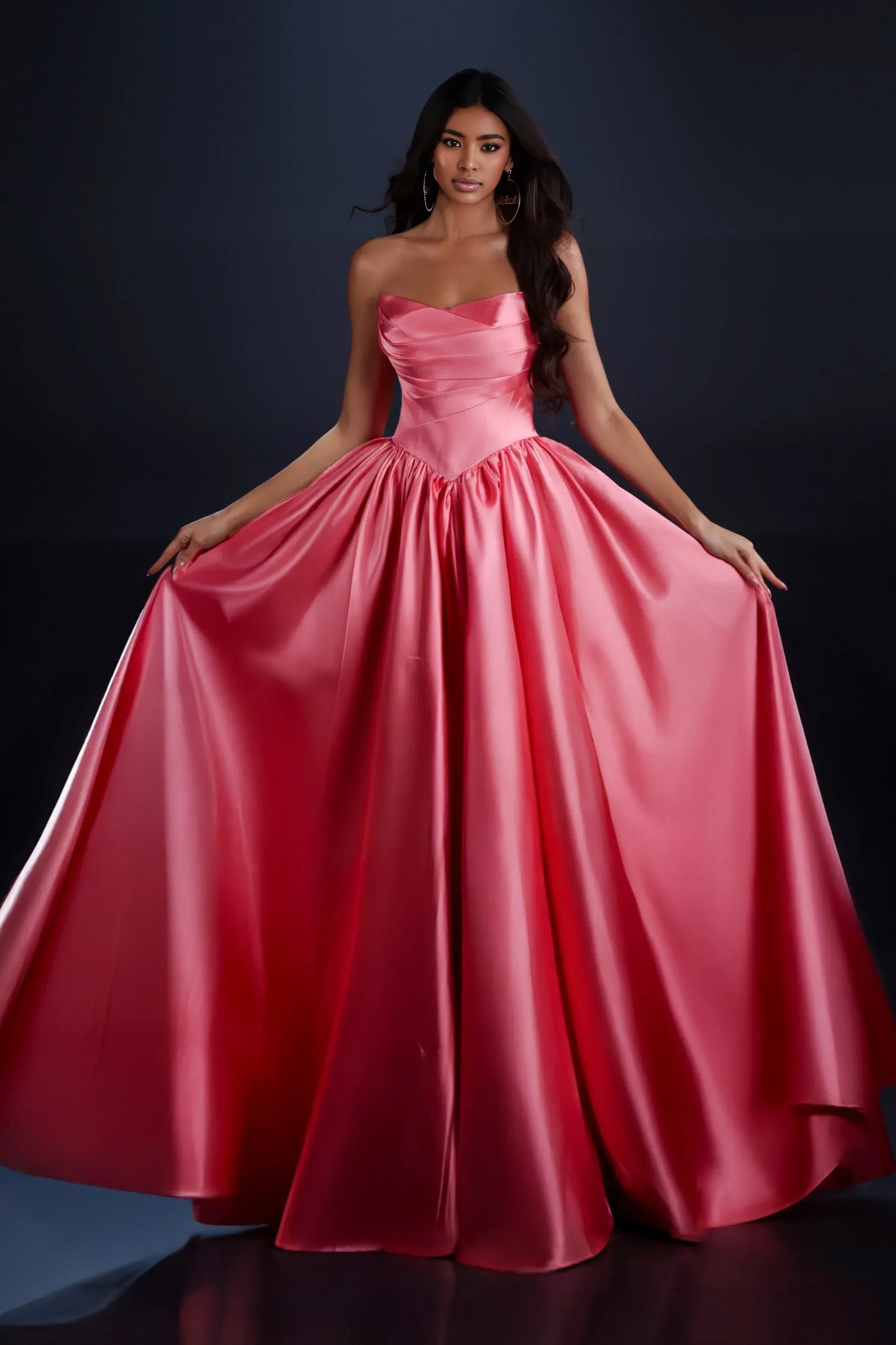 Elegant Ball Gown Sweetheart Neckline Sleeveless Satin Ruched Bodice High Slit Prom Gown