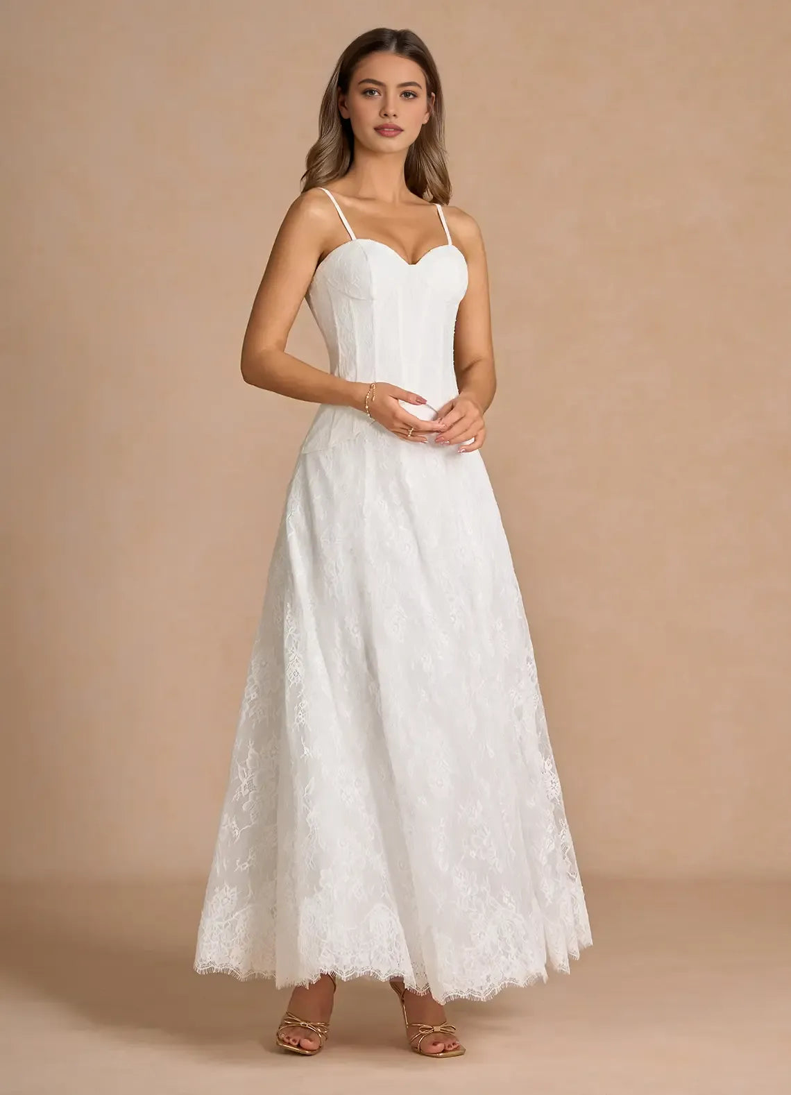 Romantic Column Sweetheart Strapless Lace Evening Dress Floor Length Corset Back Bridal Gown