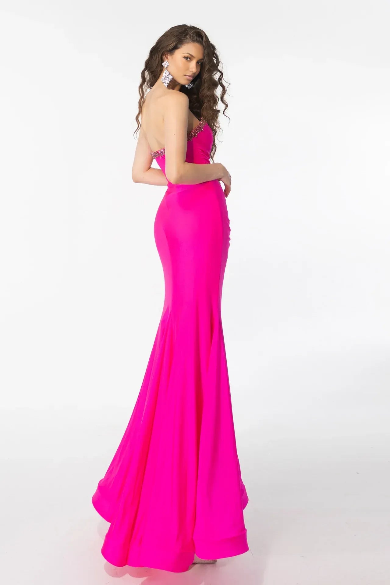 Glamorous Mermaid Sweetheart Strapless Satin Beaded Trim High Slit Evening Dress