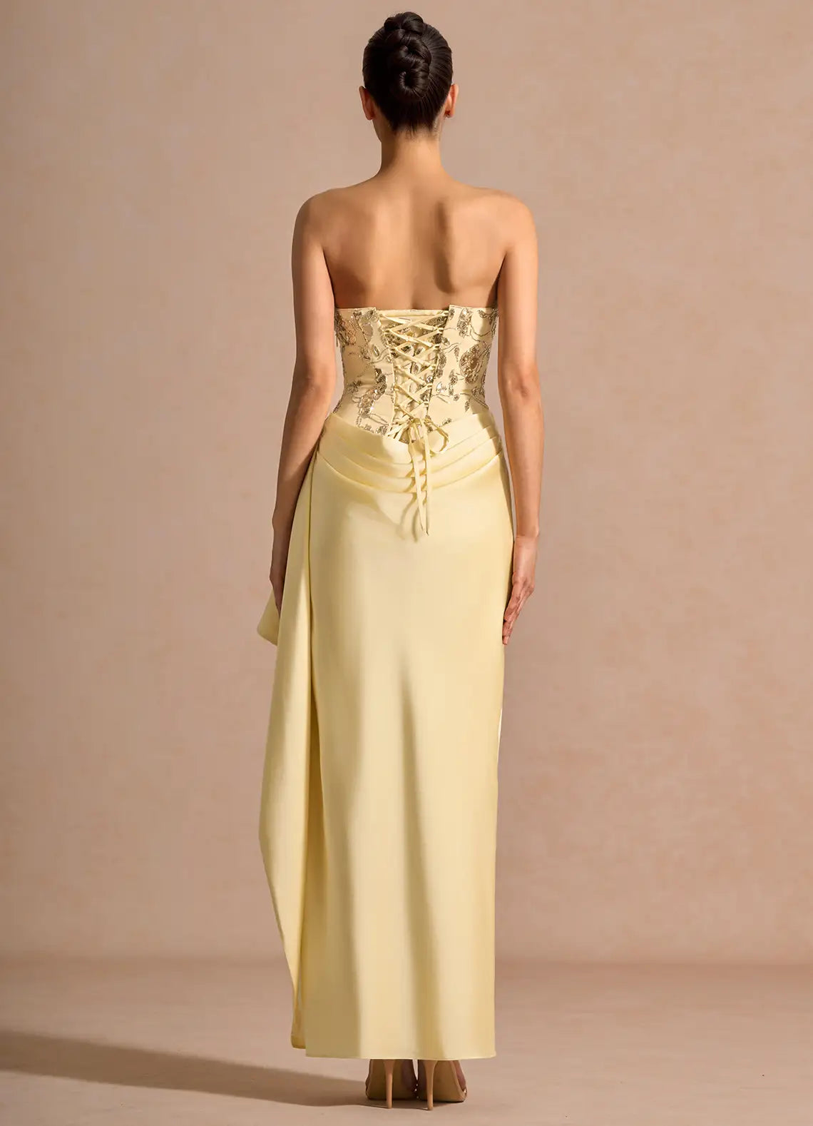 Mermaid Strapless Sleeveless Lace Satin Maxi Scarf Lace-up Formal Evening Dress