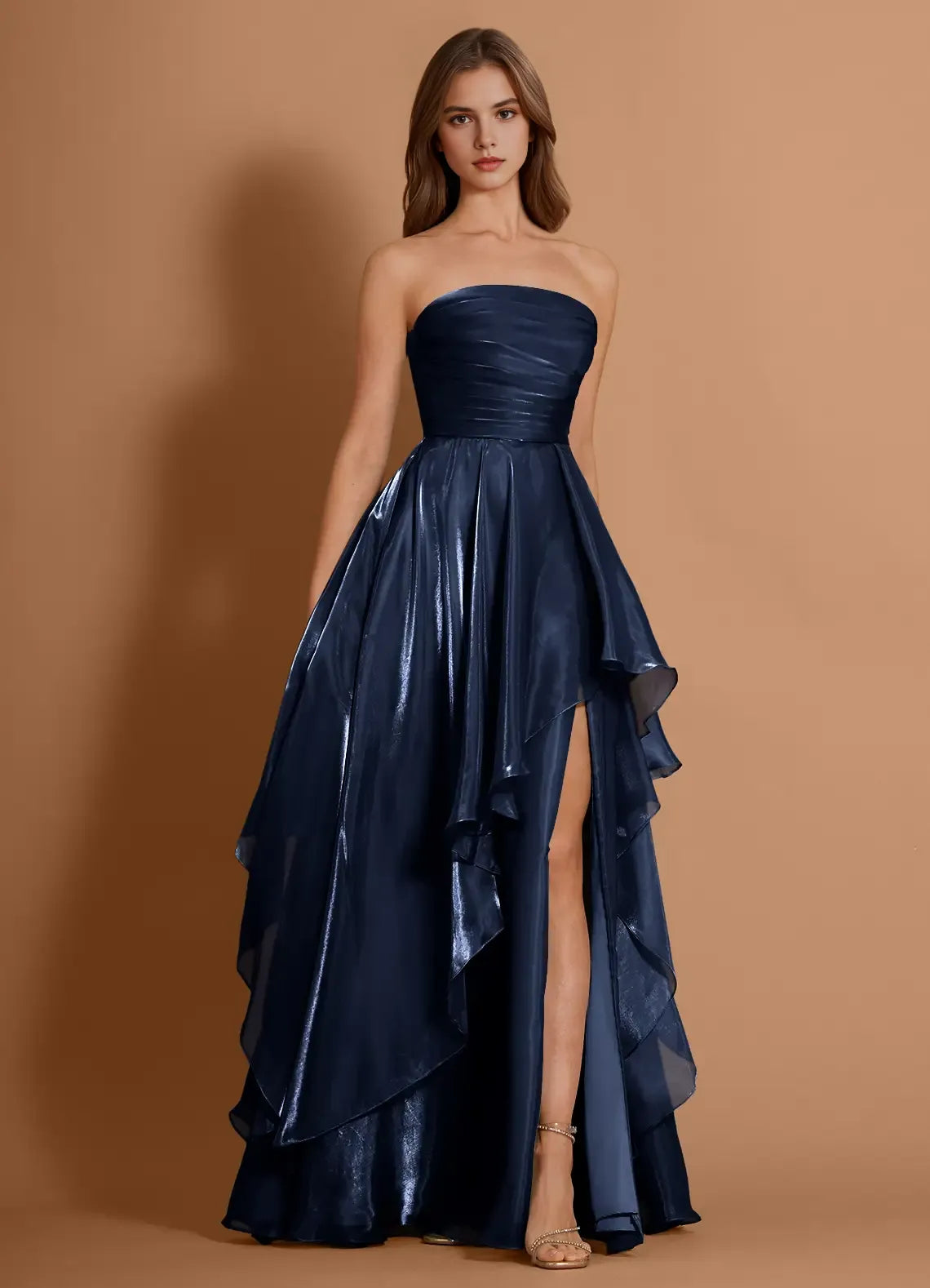 Ethereal A-line Sweetheart Strapless Tulle Maxi Prom Dress High-slit Evening Gown