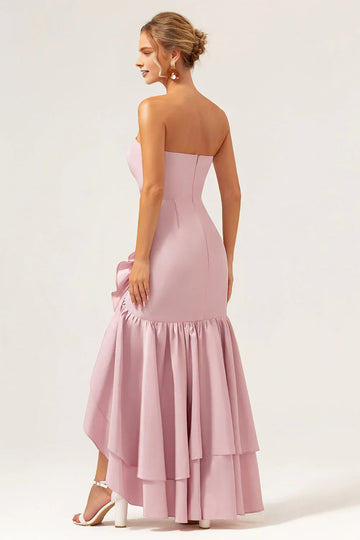 Romantic Trumpet Straight Neck Sleeveless Satin Ruffle High-Slit Wedding Guest Dress