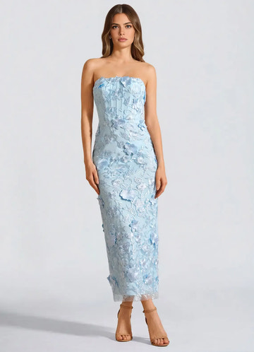Glamorous Mermaid Strapless Sleeveless Lace Midi Back Zip Formal Wedding Guest Dress