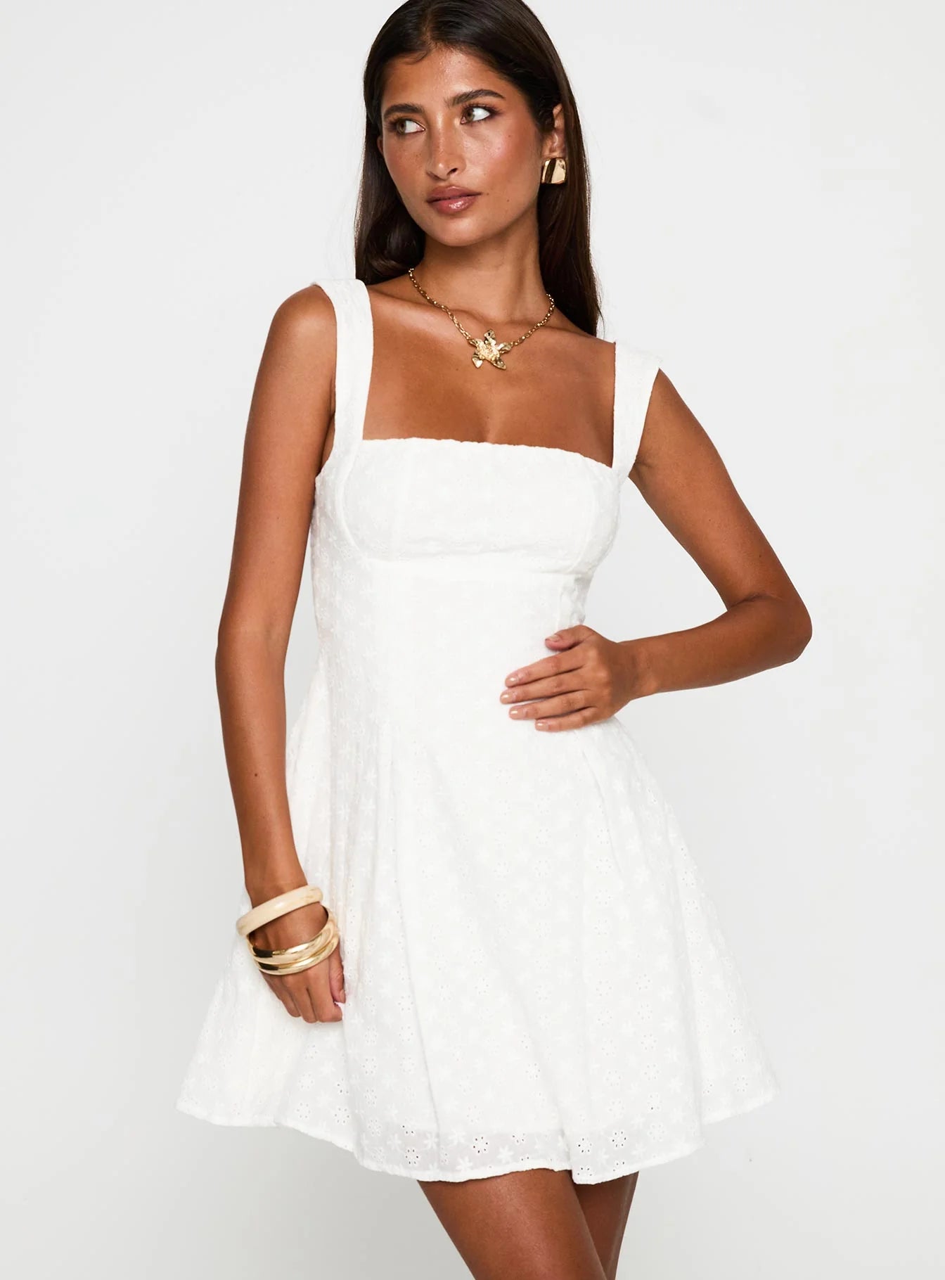 Wide Strap Square Neck Eyelet Embroidery Mini Dress Back Cutout Big Bow A Line Summer Wedding Guest Dress
