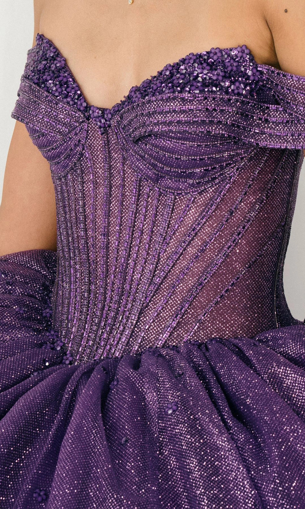 Luxurious Ball Gown Off‑Shoulder Short Sleeve Lace‑Up Back Cathedral Train Quinceanera Dress