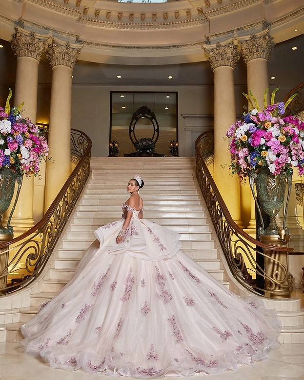 Ball Gown Off Shoulder Corset Back Floral Quinceañera Dress