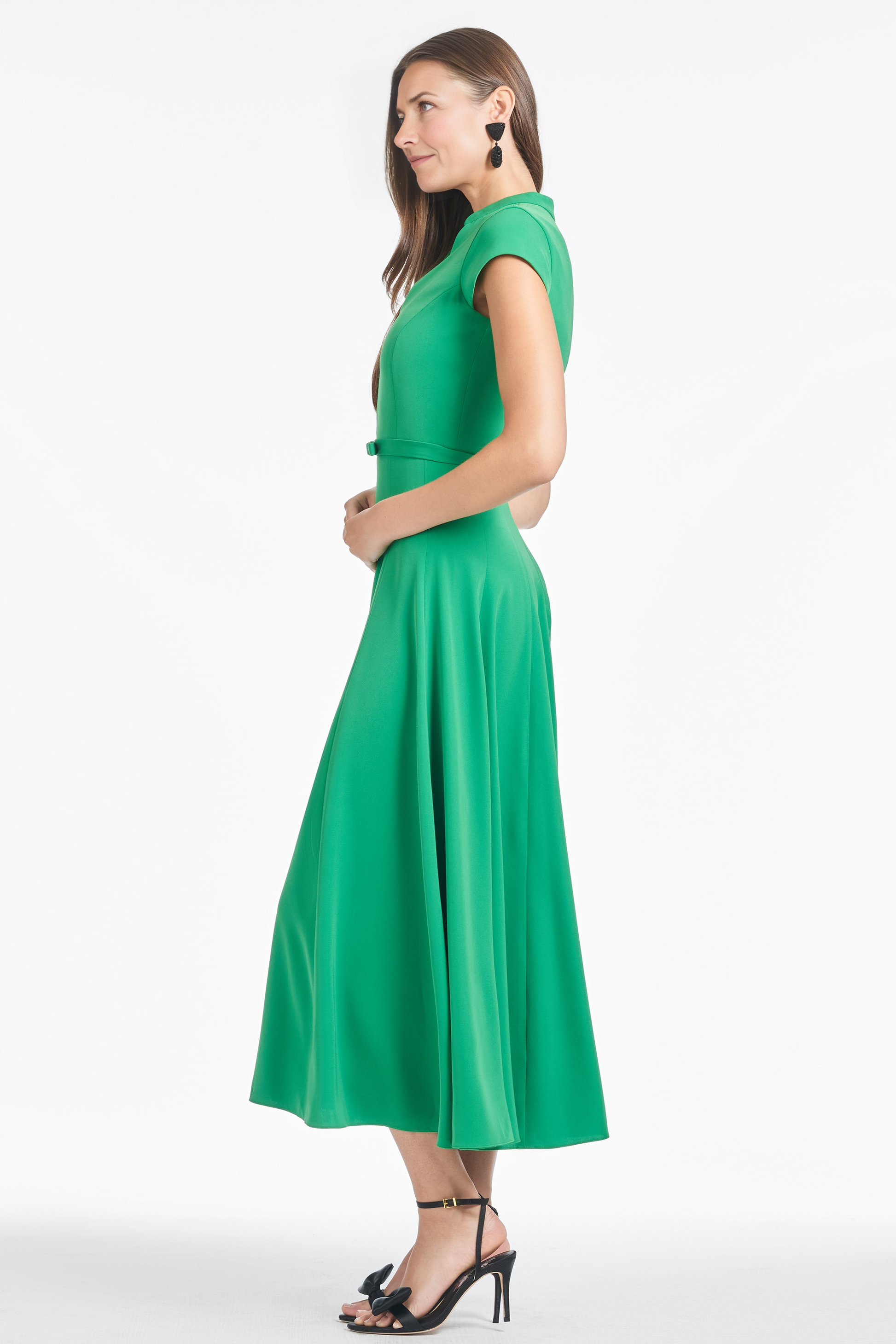 Women's V-Neck Short Sleeve Stretch Crepe Belted Maxi Dress Party Mother of the Bride Wedding Guest Dresses