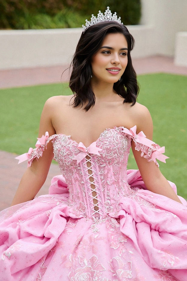 Ball Gown Off Shoulder Corset Lace Up Floral Quinceañera Dress