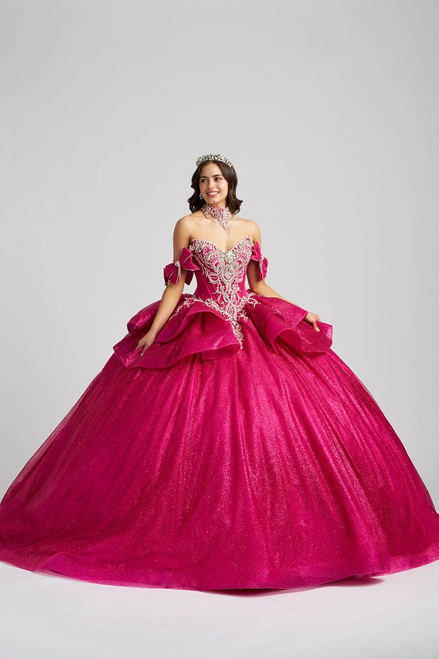 Ball Gown Sweetheart Off Shoulder Bow Ruffle Corset Quinceañera Dress