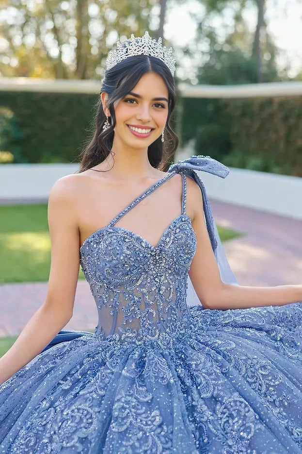 Ball Gown Sweetheart One Shoulder Cape Bow Corset Quinceañera Dress