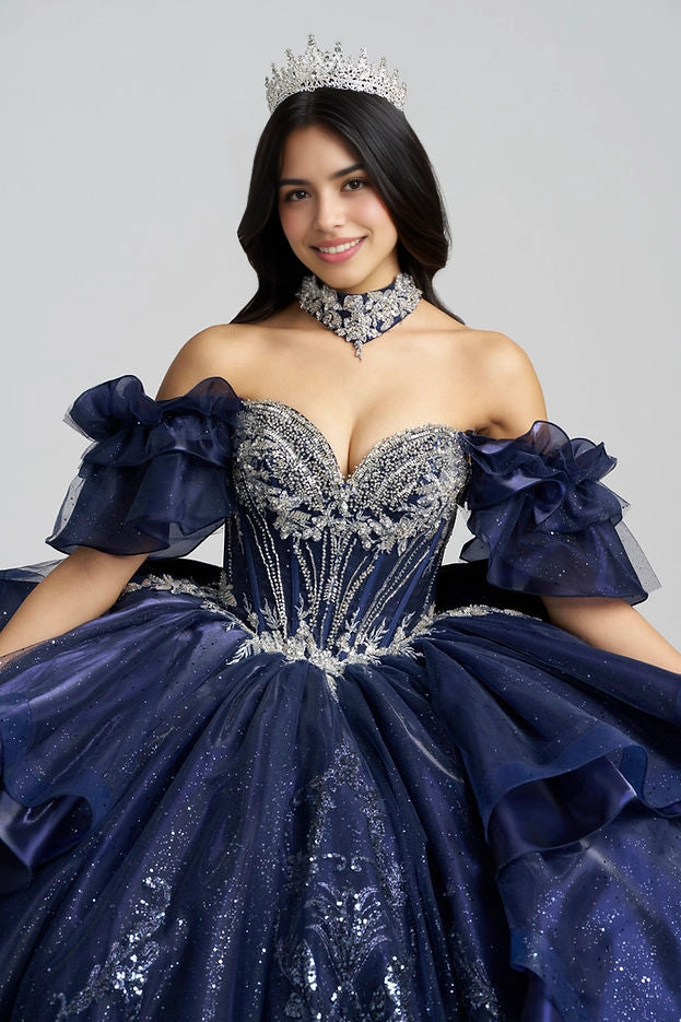 Ball Gown Off Shoulder Ruffle Bow Long Train Quinceañera Dress