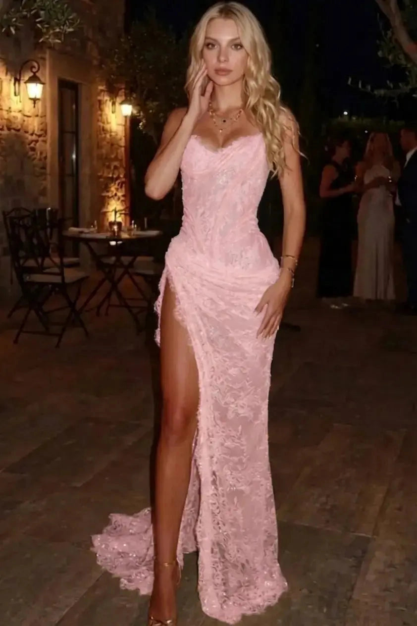 Elegant Mermaid Strapless Sweetheart Lace‑Up Back Long Prom Dress
