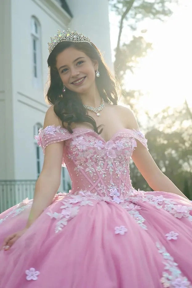 Glitter Ball Gown Sweetheart Off Shoulder Corset Back Floor Length Quinceañera Dress