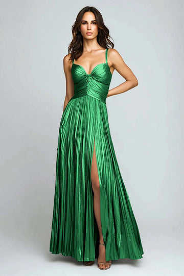 Elegant A‑Line Sweetheart Spaghetti‑Strap V‑Back High‑Slit Prom Evening Dress
