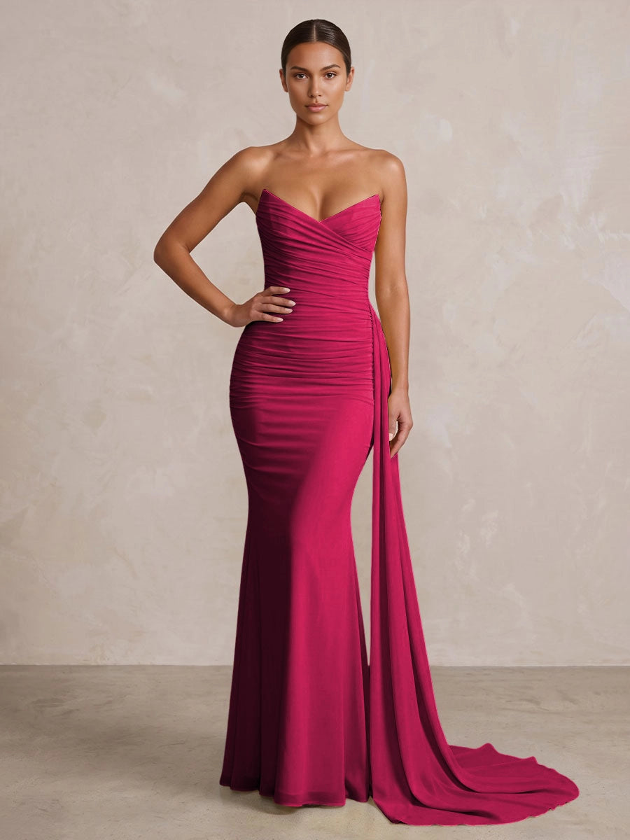 Elegant Mermaid Strapless Sweetheart Sleeveless Zipper‑Back Floor‑Length Bridesmaid Gown
