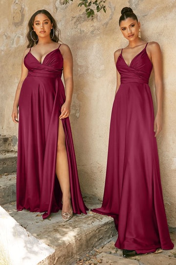 Elegant A-Line V-Neck Spaghetti Straps V-Back Floor-Length Bridesmaid Dress