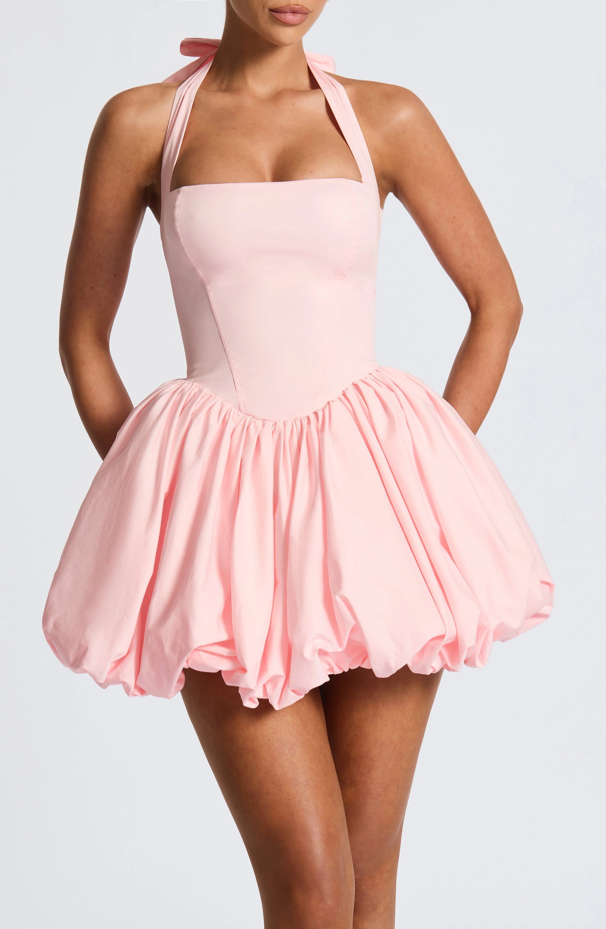Vintage Bubble Halter Sleeveless Tie Back Mini Homecoming Dress
