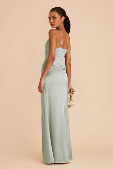 Elegant Satin Cowl Neck Bridesmaid Maxi Dress with Side Slit - Spaghetti Strap Formal Evening Gown for Wedding Guest