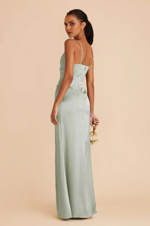 Elegant Satin Cowl Neck Bridesmaid Maxi Dress with Side Slit - Spaghetti Strap Formal Evening Gown for Wedding Guest