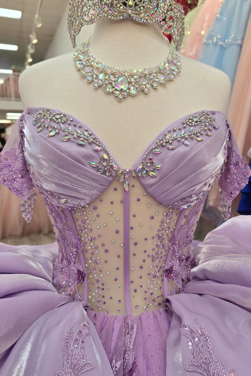 Glamorous Ball Gown Sweetheart Off‑Shoulder Corset Back Chapel Train Quinceanera Dress