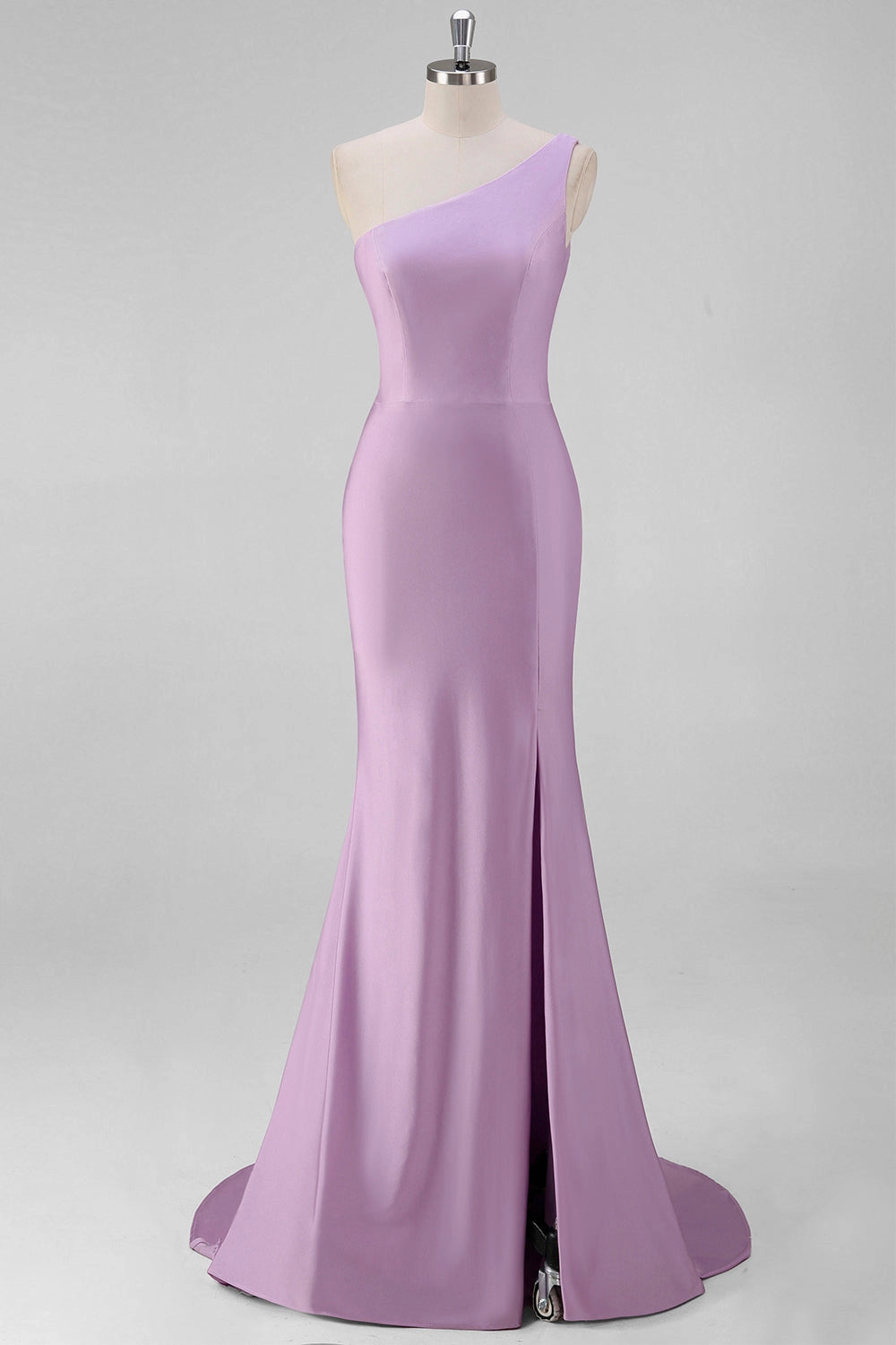 Lavender Mermaid One Shoulder Sleeveless Plain Back Slit Long Prom Dress
