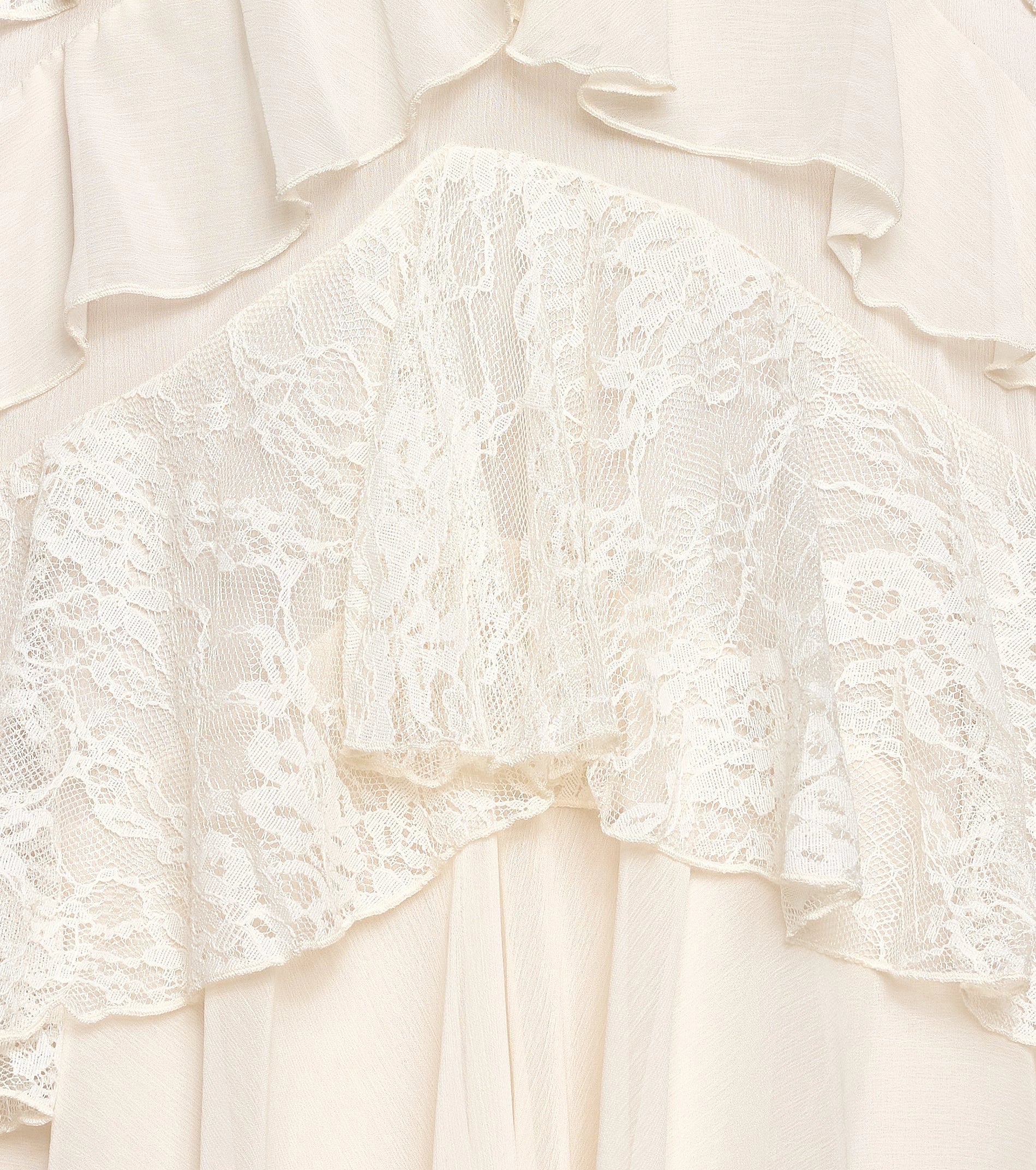 Ivory A Line Deep V Halter Tie Back Tiered Lace Long Prom Dress