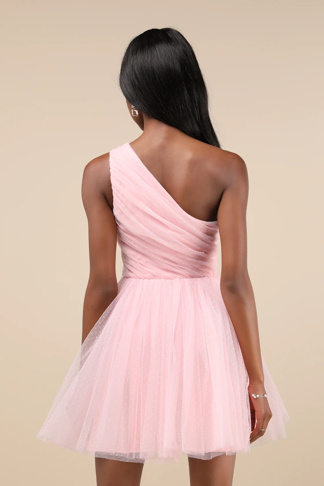 Navy Glitter Tulle A Line One Shoulder Zip Back Mini Homecoming Dress