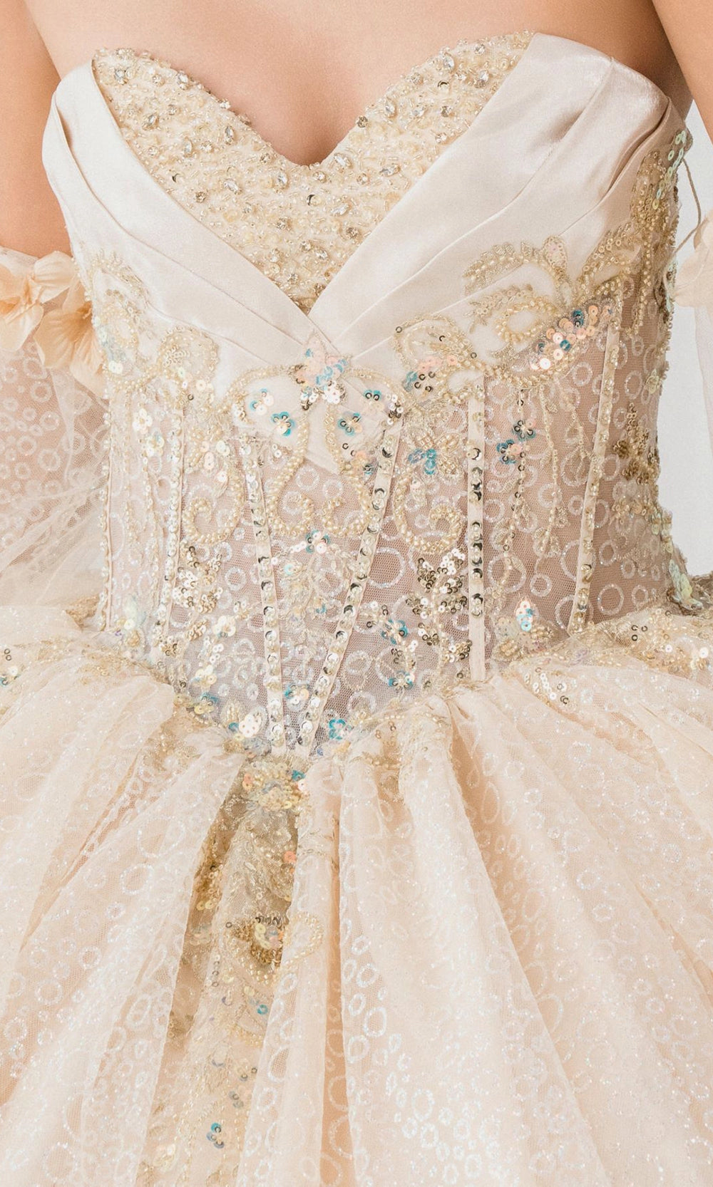 Dusty Pink Ball Gown Strapless Off‑Shoulder Puff Long Sleeves 3D Floral Big Bow Long Train Quinceanera Dress