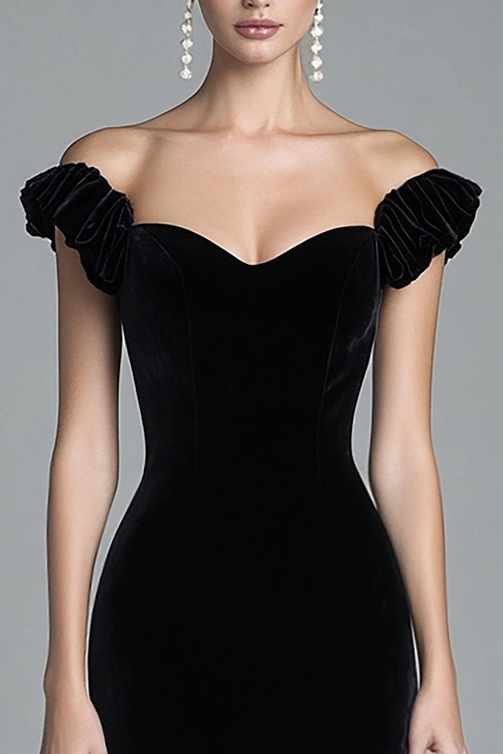 Black Mermaid Off Shoulder Sweetheart Plain Back High Low Long Prom Dress