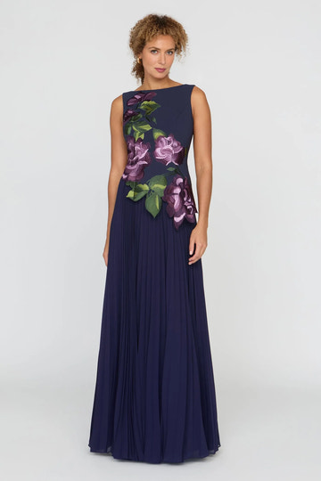Elegant A-Line Boat Neck Chiffon Floor-Length Embroidered Gown Mother of the Bride Dress