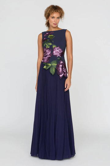 Elegant A-Line Boat Neck Chiffon Floor-Length Embroidered Gown Mother of the Bride Dress