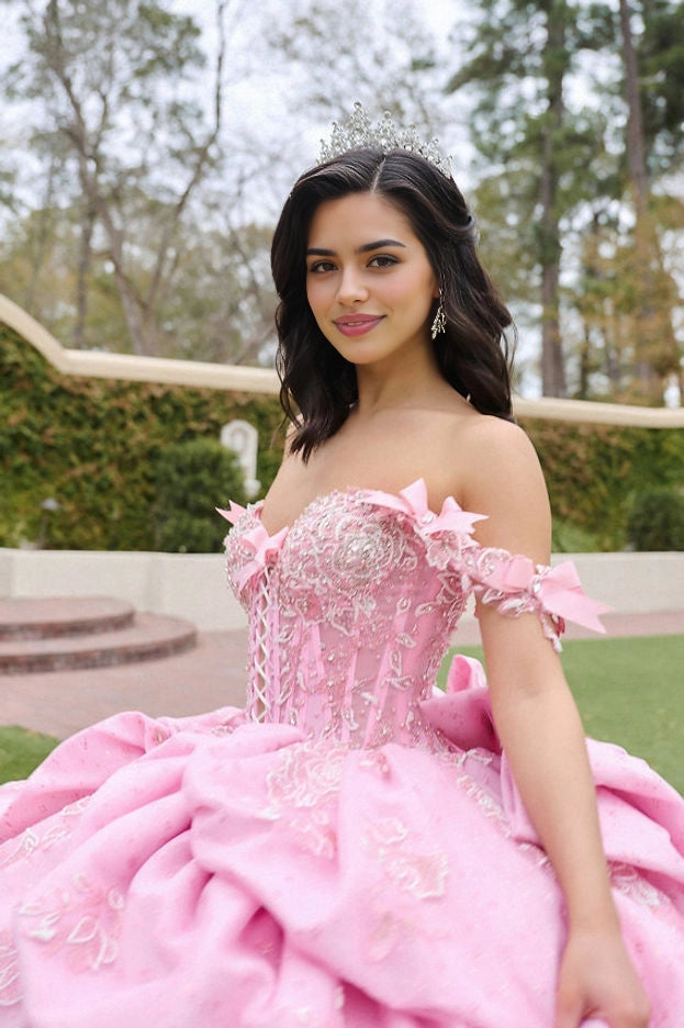 Ball Gown Off Shoulder Corset Lace Up Floral Quinceañera Dress