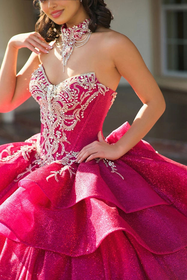 Ball Gown Sweetheart Off Shoulder Bow Ruffle Corset Quinceañera Dress