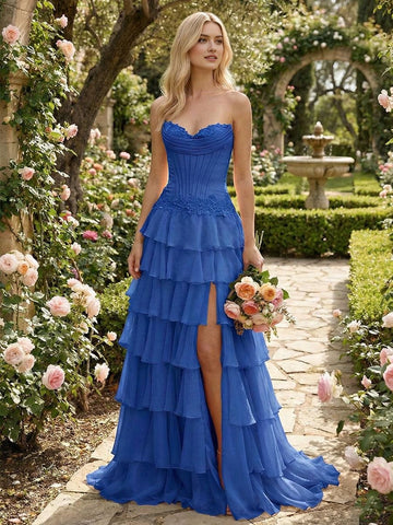 Romantic A Line Sweetheart Sleeveless Lace Up Back Floor Length Prom Dress