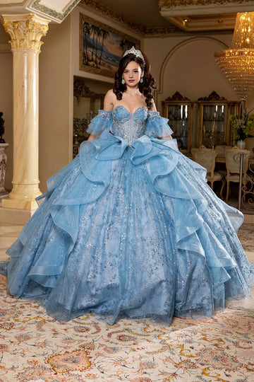Dreamy Ball Gown Sweetheart Ruffle Sleeve Lace-Up Floor-Length Quinceañera Dress