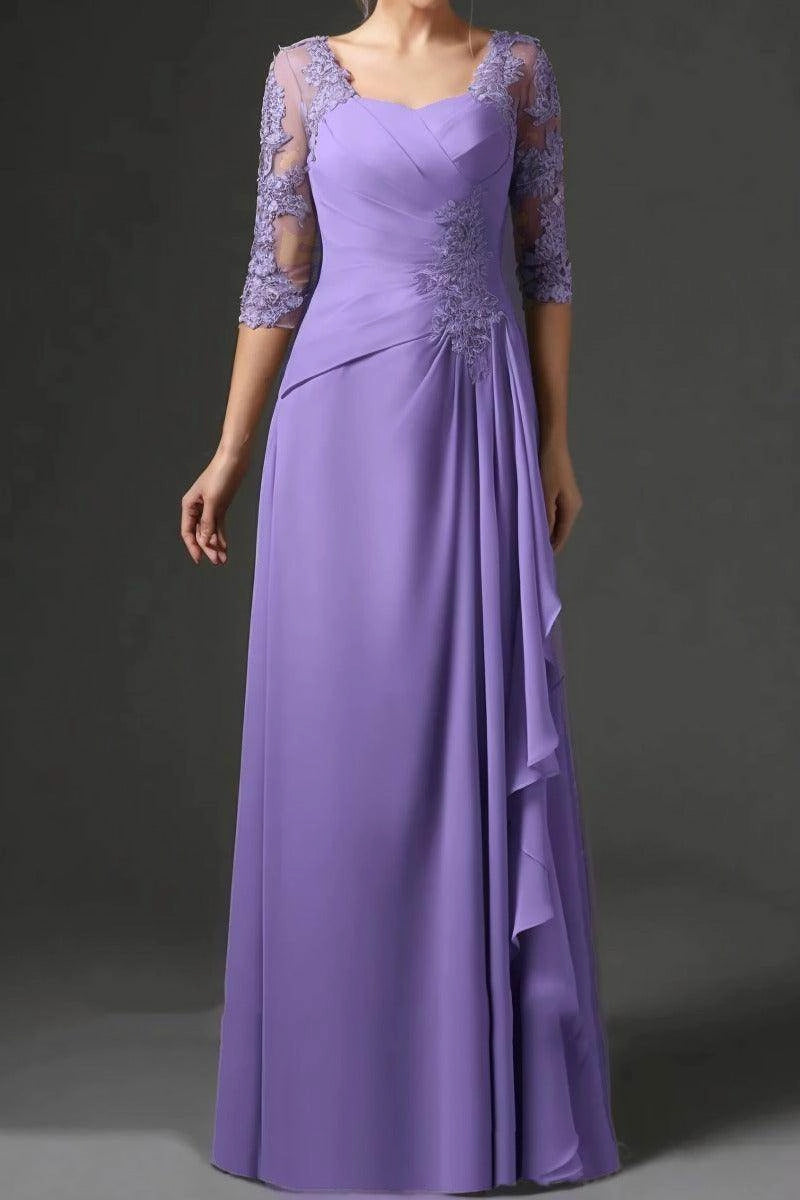 Graceful A-Line Square 3/4 Sleeve Zip Back Floor Length Mother Of The Bride Dress