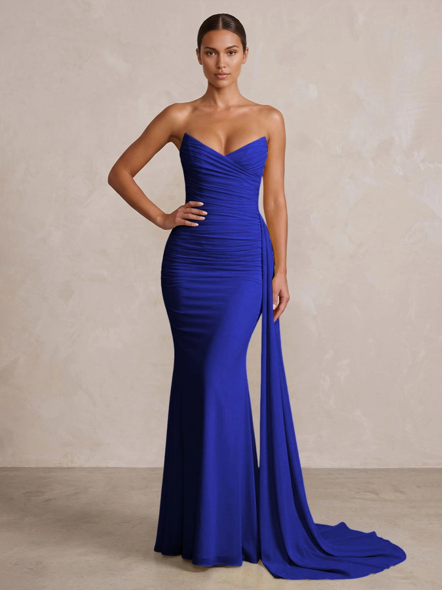 Elegant Mermaid Strapless Sweetheart Sleeveless Zipper‑Back Floor‑Length Bridesmaid Gown