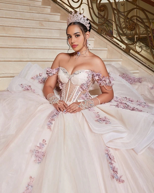 Ball Gown Off Shoulder Corset Back Floral Quinceañera Dress