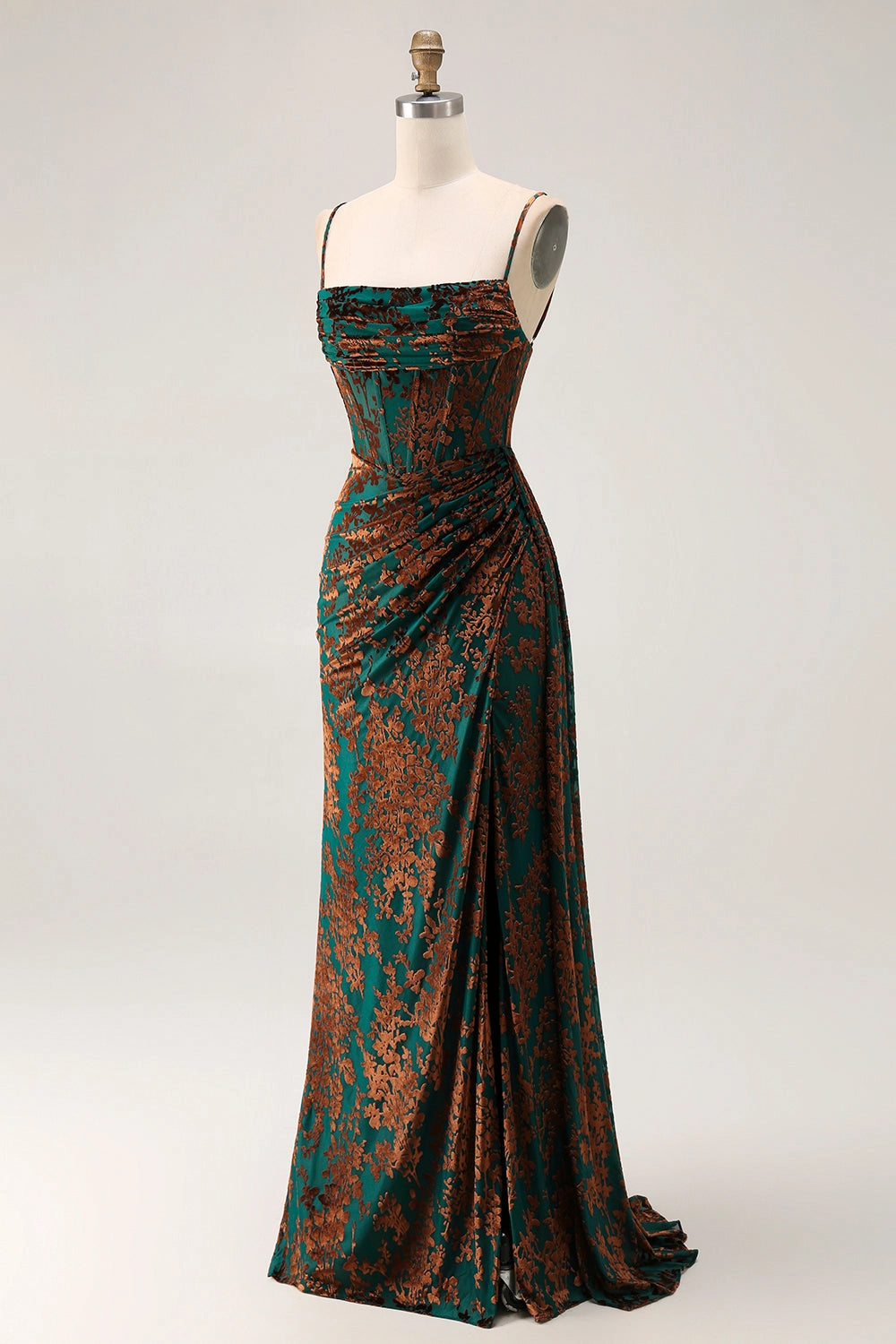 Vintage Midi Straight Neck Strap Zip Back Slit Maxi Wedding Guest Dress