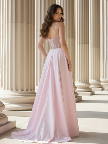 Vestido de noche de satén burdeos con tirantes finos, corte en A y corpiño tipo corsé, para fiesta de graduación o boda