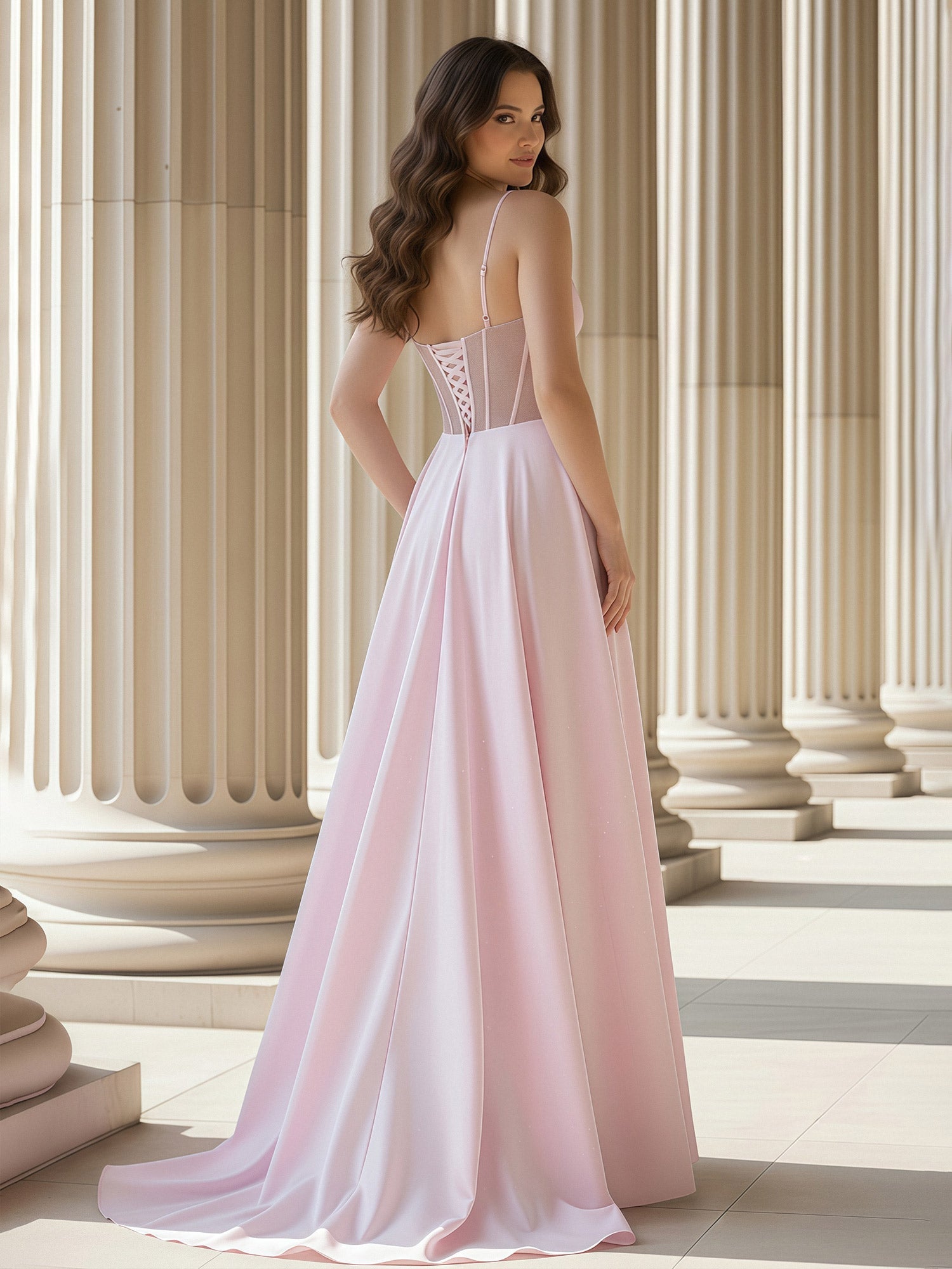Spaghetti Strap Burgundy Satin A-Line Evening Gown with Corset Bodice Formal Prom Wedding Party Dress